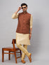 Vastramay Men's Coffee Jacket With Gold Kurta And Pyjama Set