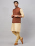 Vastramay Men's Coffee Jacket With Gold Kurta And Pyjama Set