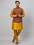Vastramay Men's Coffee Jacket With Mustard Kurta And Pyjama Set