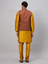 Vastramay Men's Coffee Jacket With Mustard Kurta And Pyjama Set