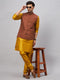 Vastramay Men's Coffee Jacket With Mustard Kurta And Pyjama Set