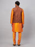 Vastramay Men's Coffee Jacket With Orange Kurta And Pyjama Set