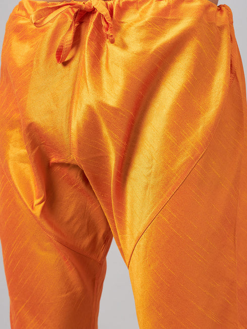 Vastramay Men's Coffee Jacket With Orange Kurta And Pyjama Set