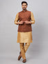 Vastramay Men's Coffee Jacket With Rose Gold Kurta And Pant Set