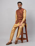 Vastramay Men's Coffee Jacket With Rose Gold Kurta And Pant Set