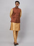Vastramay Men's Coffee Jacket With Rose Gold Kurta And Pant Set