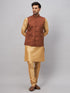 Vastramay Men's Coffee Jacket With Rose Gold Kurta And Pyjama Set