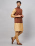 Vastramay Men's Coffee Jacket With Rose Gold Kurta And Pyjama Set