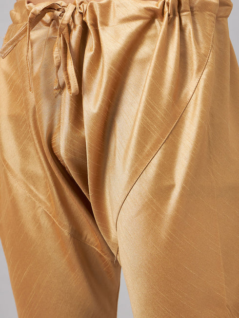 Vastramay Men's Coffee Jacket With Rose Gold Kurta And Pyjama Set