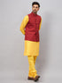 Vastramay Men's Maroon Jacket With Yellow Kurta And Pyjama Set