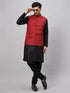 Vastramay Men's Maroon Jacket With Black Solid Silk Blend Kurta and Pyjama Set