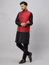 Vastramay Men's Maroon Jacket With Black Solid Silk Blend Kurta and Pyjama Set