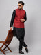 Vastramay Men's Maroon Jacket With Black Solid Silk Blend Kurta and Pyjama Set
