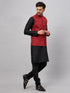 Vastramay Men's Maroon Jacket With Black Solid Silk Blend Kurta and Pyjama Set