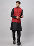 Vastramay Men's Maroon Jacket With Black Solid Silk Blend Kurta and Pyjama Set