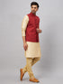 Vastramay Men's Maroon Jacket With Gold Kurta And Pyjama Set
