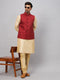 Vastramay Men's Maroon Jacket With Gold Kurta And Pyjama Set