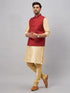 Vastramay Men's Maroon Jacket With Gold Kurta And Pyjama Set
