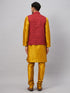 Vastramay Men's Maroon Jacket With Mustard Kurta And Pyjama Set