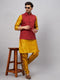 Vastramay Men's Maroon Jacket With Mustard Kurta And Pyjama Set