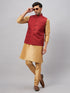 Vastramay Men's Maroon Jacket With Rose Gold Kurta And Pyjama Set
