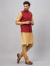 Vastramay Men's Maroon Jacket With Rose Gold Kurta And Pyjama Set