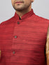 Vastramay Men's Maroon Jacket With Rose Gold Kurta And Pyjama Set