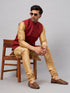 Vastramay Men's Maroon Jacket With Rose Gold Kurta And Pyjama Set