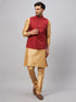 Vastramay Men's Maroon Jacket With Rose Gold Kurta And Pyjama Set