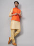 Vastramay Men's Orange Jacket With Gold Kurta And Pyjama Set