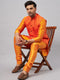 Vastramay Men's Orange Jacket With Kurta And Pyjama Set