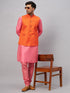 Vastramay Men's Orange Jacket With Pink Kurta And Pyjama Set