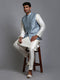 Vastramay Men's Grey Embellished Jacket with Cream Kurta Pant Set