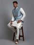 Vastramay Men's Grey Embellished Jacket with Cream Kurta Pant Set