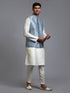 Vastramay Men's Grey Embellished Jacket with Cream Kurta Pant Set