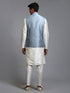 Vastramay Men's Grey Embellished Jacket with Cream Kurta Pant Set