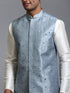 Vastramay Men's Grey Embellished Jacket with Cream Kurta Pant Set