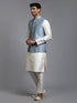 Vastramay Men's Grey Embellished Jacket with Cream Kurta Pant Set