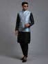 Vastramay Men's Grey Embellished Jacket with Black Kurta Pant Set