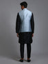 Vastramay Men's Grey Embellished Jacket with Black Kurta Pant Set