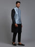 Vastramay Men's Grey Embellished Jacket with Black Kurta Pant Set