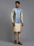 Vastramay Men's Grey Embellished Jacket with Gold Kurta Pant Set