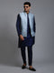 Vastramay Men's Grey Embellished Jacket with Navy Blue Kurta Pant Set