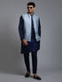 Vastramay Men's Grey Embellished Jacket with Navy Blue Kurta Pant Set