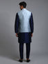 Vastramay Men's Grey Embellished Jacket with Navy Blue Kurta Pant Set