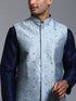 Vastramay Men's Grey Embellished Jacket with Navy Blue Kurta Pant Set