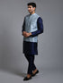 Vastramay Men's Grey Embellished Jacket with Navy Blue Kurta Pant Set