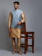 Vastramay Men's Grey Embellished Jacket with Rose Gold Kurta Pant Set