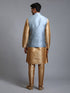 Vastramay Men's Grey Embellished Jacket with Rose Gold Kurta Pant Set