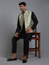 Vastramay Men's Mehndi Green Embellished Jacket with Black Kurta Pant Set
